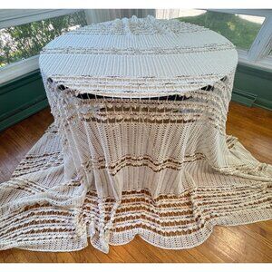 Vintage 70s pleated curtain, beige & brown mesh, groovy horizontal stripes
